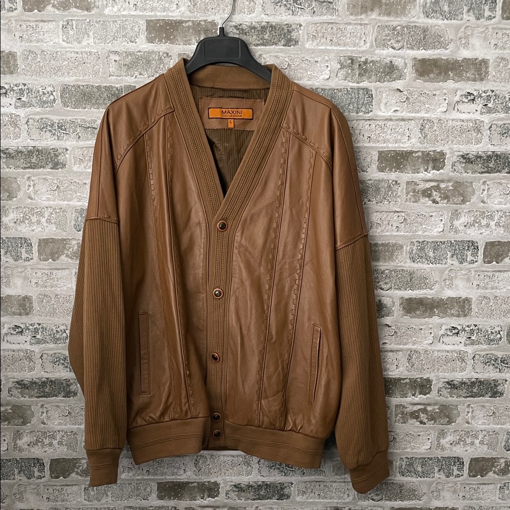 Vintage Maxini Collezione Cardigan Leather Jacket Men’s size Large Button Front